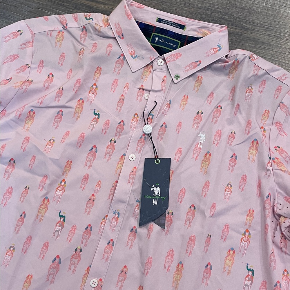 William Murray Golf Pink Patterned Jockey Button-Up Shirt